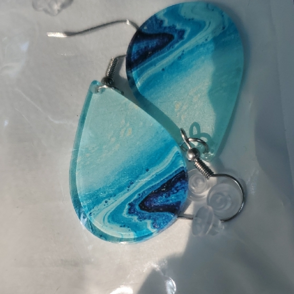 Earrings Blue Marble Teardrop - Picture 5 of 5